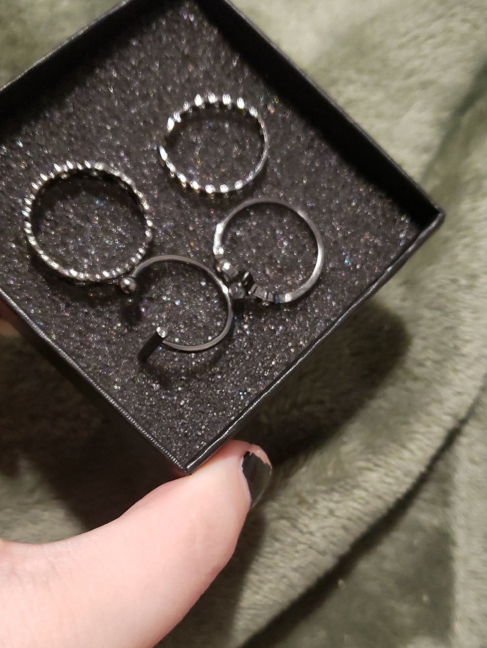 Set of Women's Black and Silver Stacking Rings - Modern Minimalist